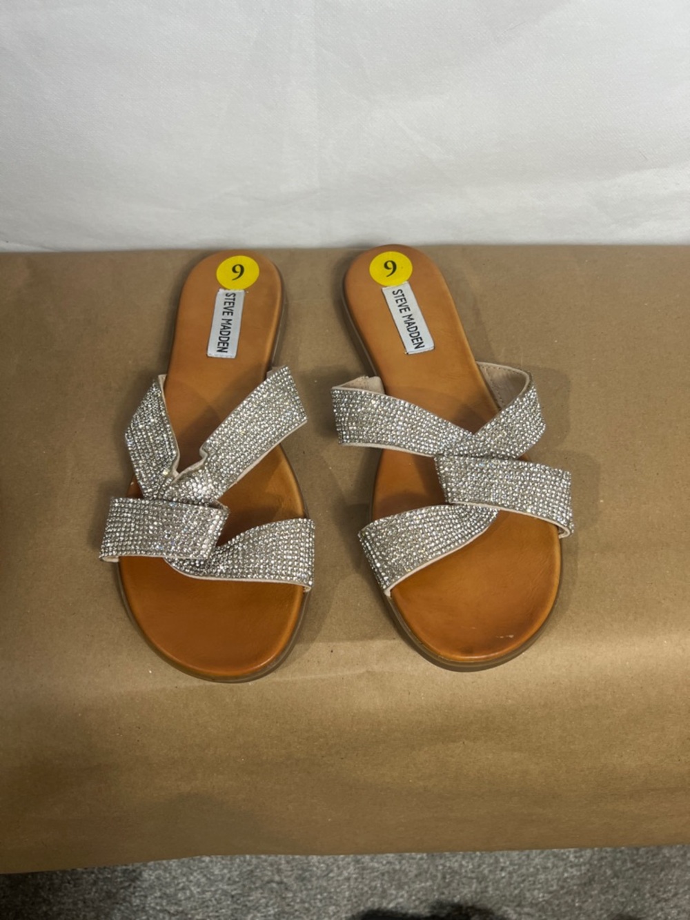 Steve Madden Silver Crystal Cross-Strap Slide Sandals